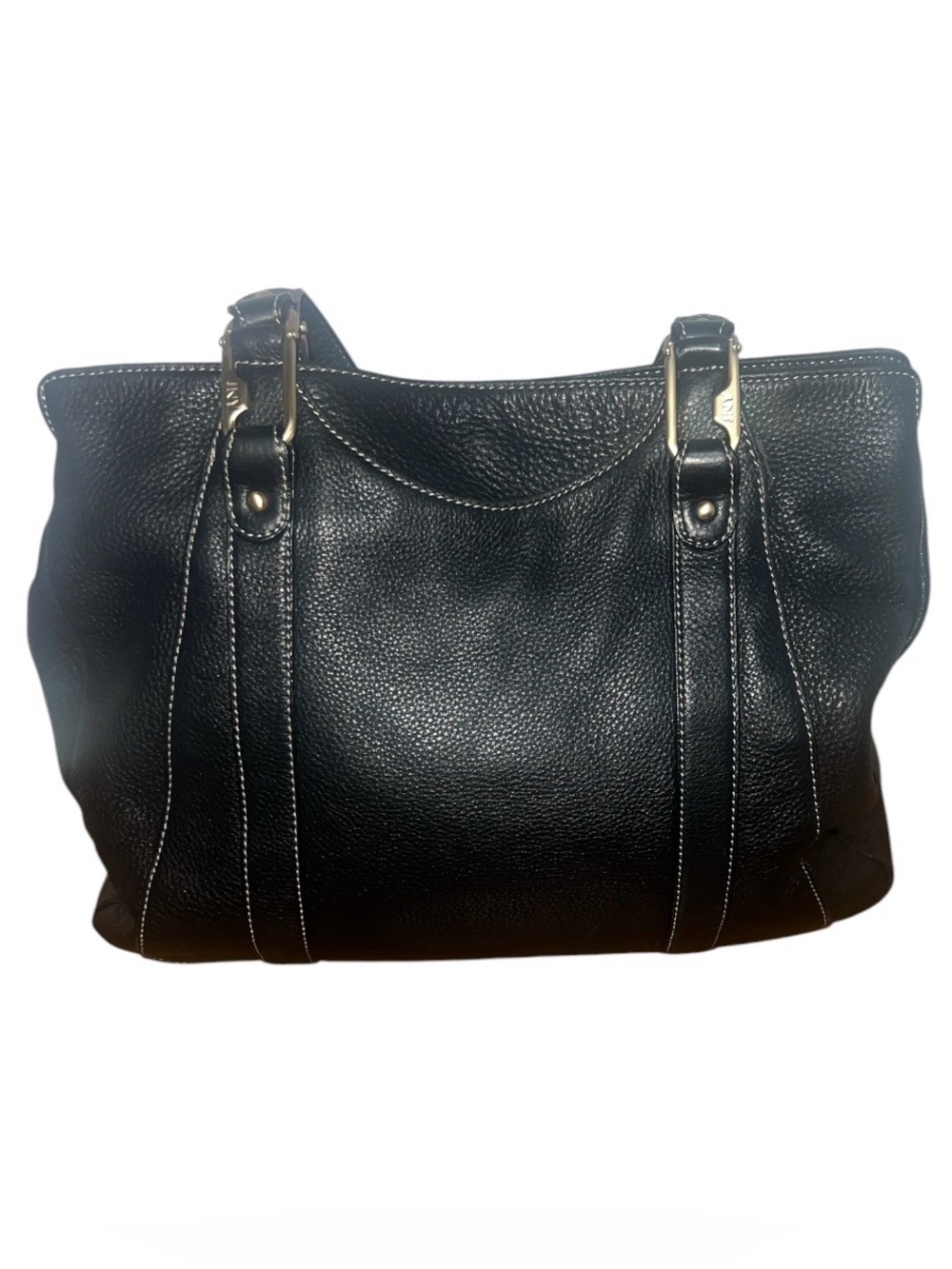 Jones New York Black Pebbled Leather Tote with Gold Hardware